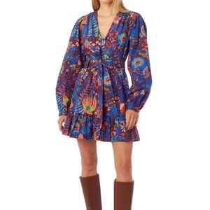 NEW Marie Oliver Dedra Shirtdress Long Sleeve Floral Belted 4 Brown Casual $382